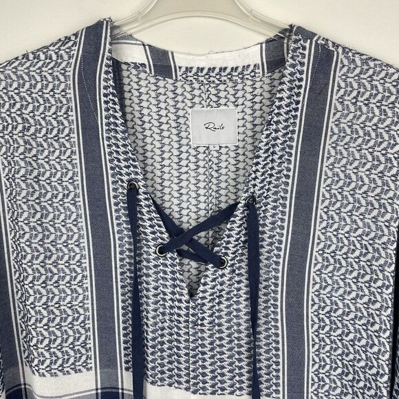 Rails Lily Tunic Top Womens Large Blue Geometric Lace Up Oversized Boho Beach - Picture 4 of 11